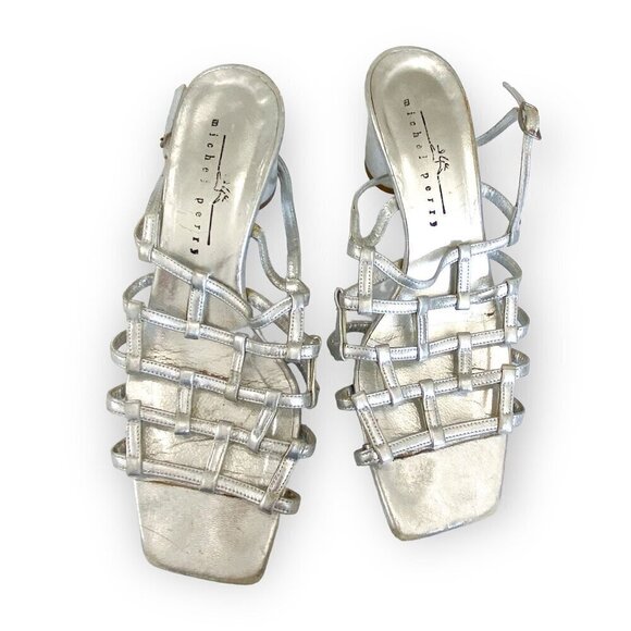 Michel Perry silver leather caged sling back sandal, Size 37 EU, Vintage from 90 - Picture 4 of 13